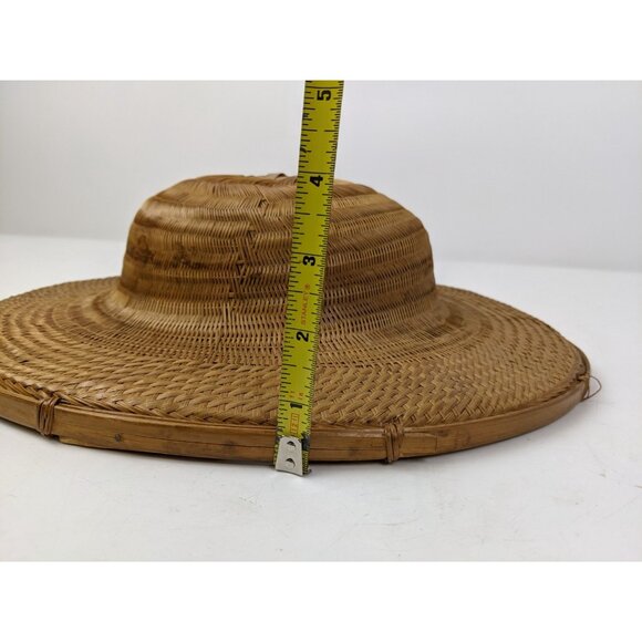 Vintage Asian Woven Rattan Rickshaw Rice Paddy Hat 14\